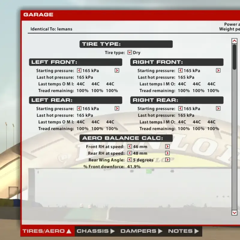 Car setup screen
